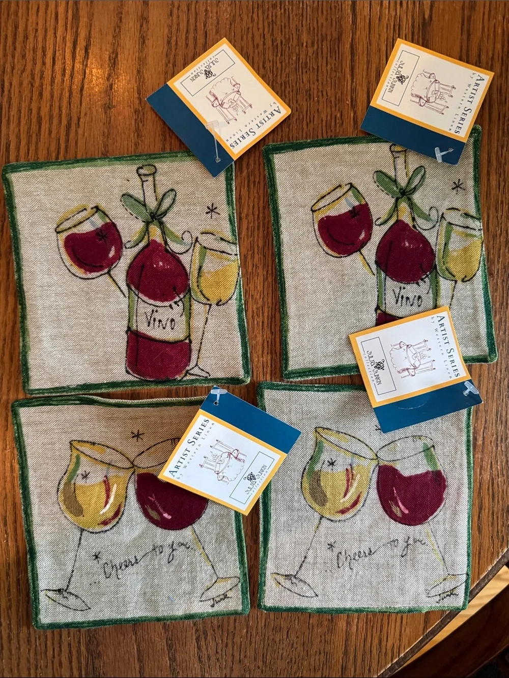 Julia Junkin Studio Collection Artist Series Wine Themed Cloth Coasters-Set of 4